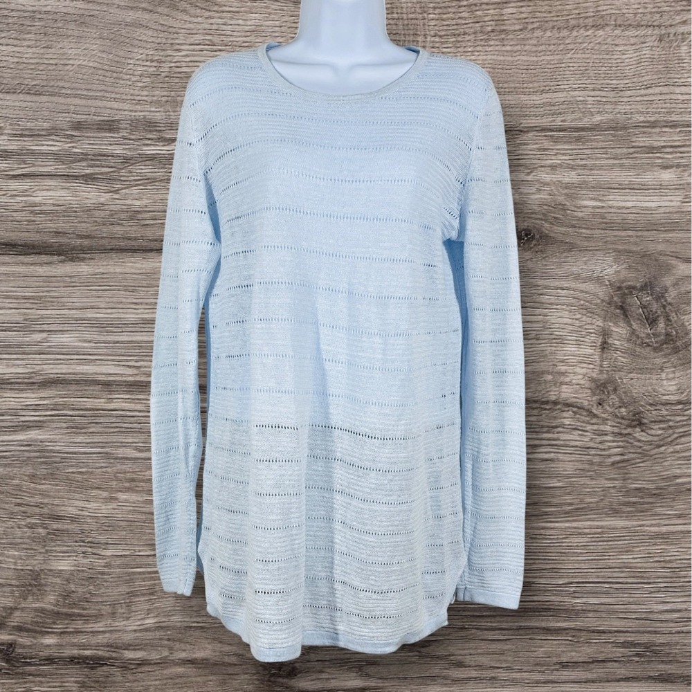 Cynthia Rowley 100% Linen Open Knit Sweater Womens S Tunic Length Light Blue